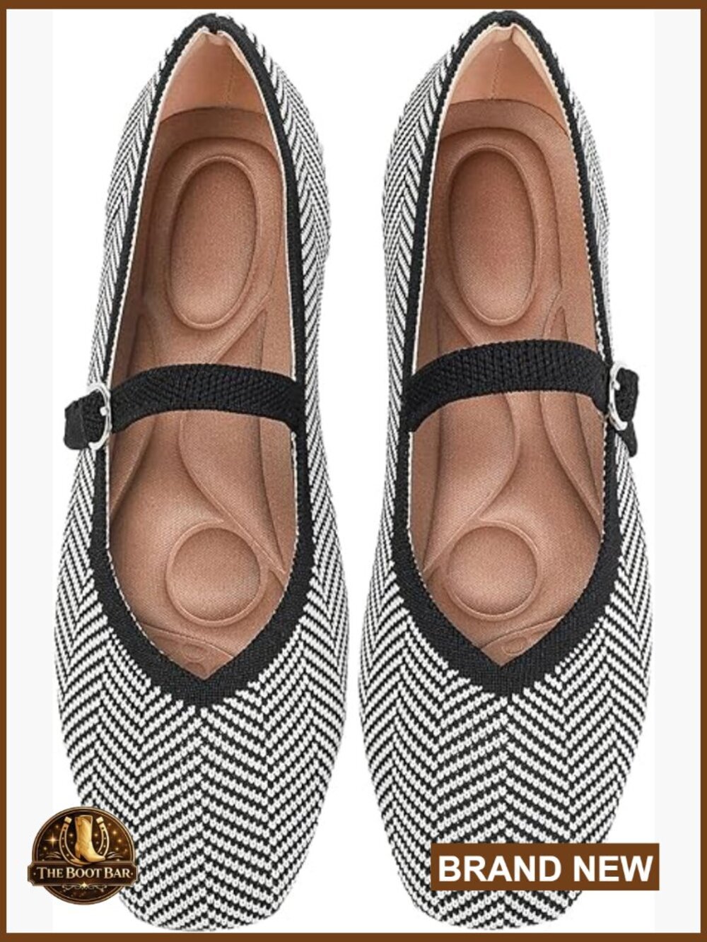 Square Toe Knit Ballet Flats with Ankle Strap Comfortable Washable Mary Jane